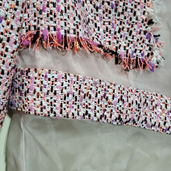 BADGLEY MISCHKA Pink Tweed Jacket with Sheer Panels - Size Medium - Picture 4 of 11